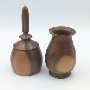 Ireland Small two wood turned yew decorative pieces. One ring holder and one pot